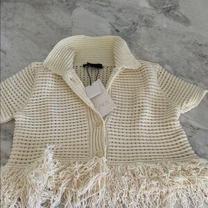 Zara Ivory Knit Fringe Cardigan